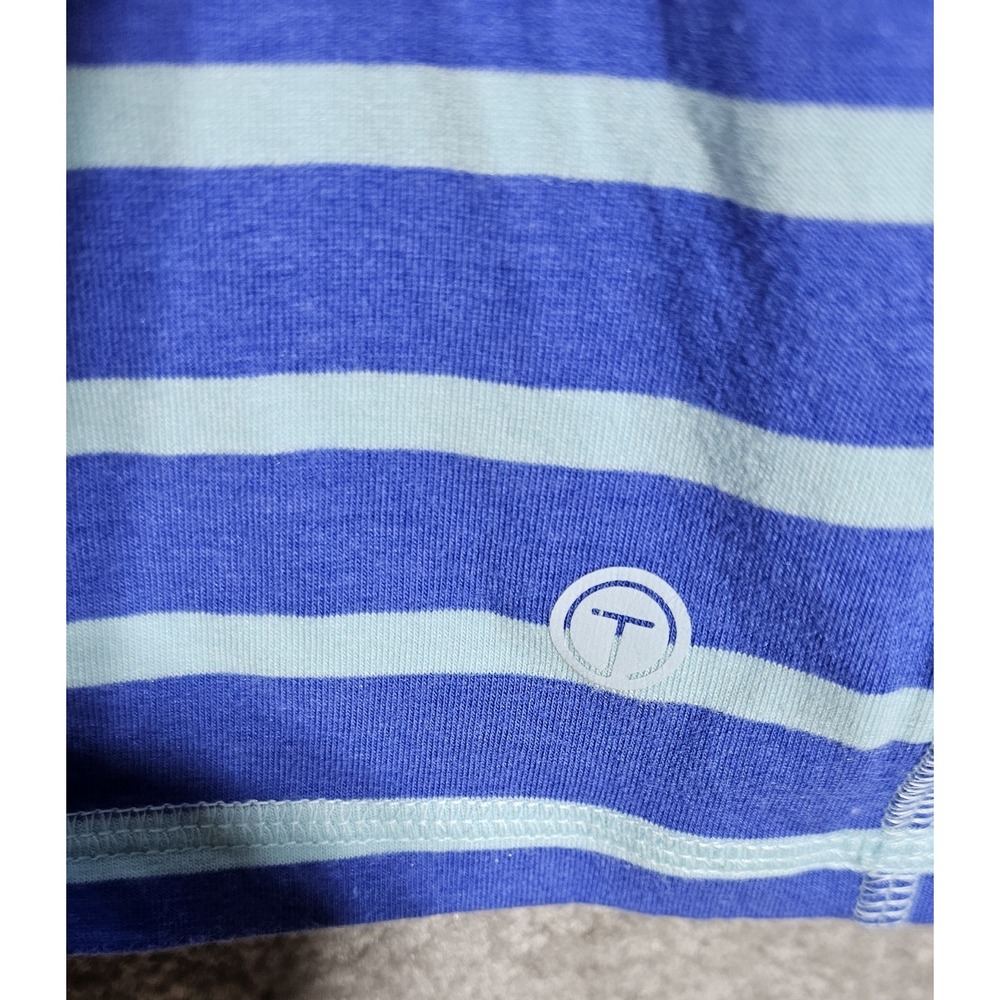 T By Talbots Top Womens Size Large Blue Striped Short Sleeve Open Neck Stretch - Picture 5 of 7